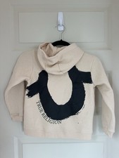 True Religion Cream Zip Hoodie with Black Logo Size Large 7 Kids