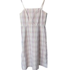 J Crew Plaid Cotton Midi Sundress Womens Size 4 Pink Tan Lined Coastal Preppy