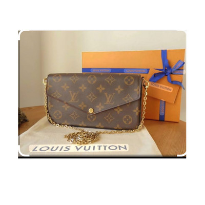 Louis Vuitton Pochette Felicie Monogram Chain Shoulder Bag Brown Gold