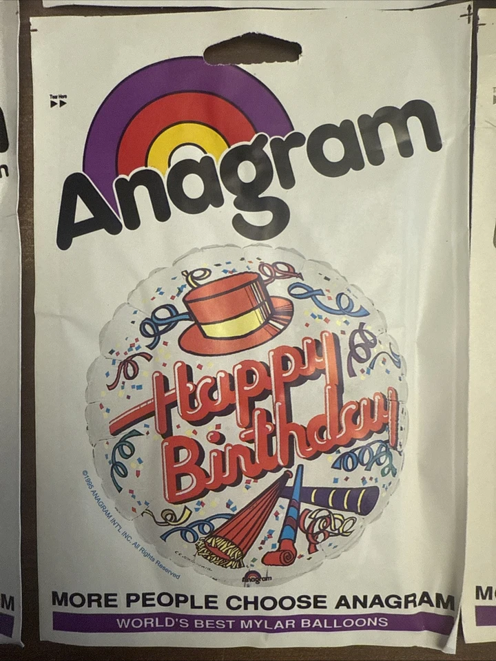 6 Vintage Anagram Mylar 18” Balloons- Congratulations, Anniversary & Birthday, A - Image 3 of 4