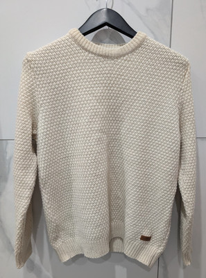 Gandys Mens Jumper Medium Off White Moss Stich Chunky Fishermans Wool Sweater