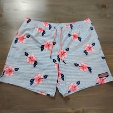 Vineyard Vines Swim Trunks Size Large Elastic Waist Blue White Stripe Lined