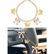 Steering Wheel Charm Accessory Butterfly Pendant Car Decor Pink Bow Small