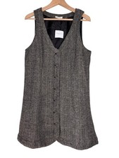 American Eagle Button Front Pinafore Mini Dress Large NWT Gray Herringbone Tweed