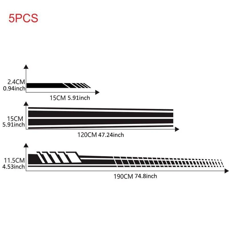 5Pcs Car Side Body Hood Mirror Long Stripe Graphics Vinyl Decal Black Sticker Foto 3 de 4