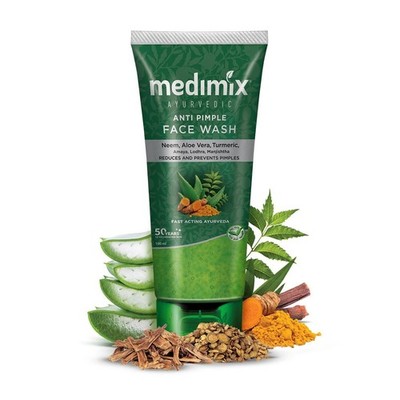 Pack of 4 Medimix Ayurvedic ANTI PIMPLE Face Wash Neem & Aloevera Turmeric 100ML