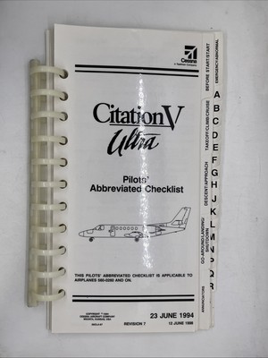 Cessna Citation V Ultra Model 560 Pilots  Abbreviated Checklist Original 1994
