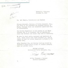 1940 Stinson Aircraft Vultee Letterhead Nashville TN Wayne MI Aviation WWII Era