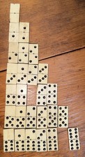 Antique Bone and Ebony Wood Dominos set 26 Dominos, Missing 2/4, 5/6 incomplete