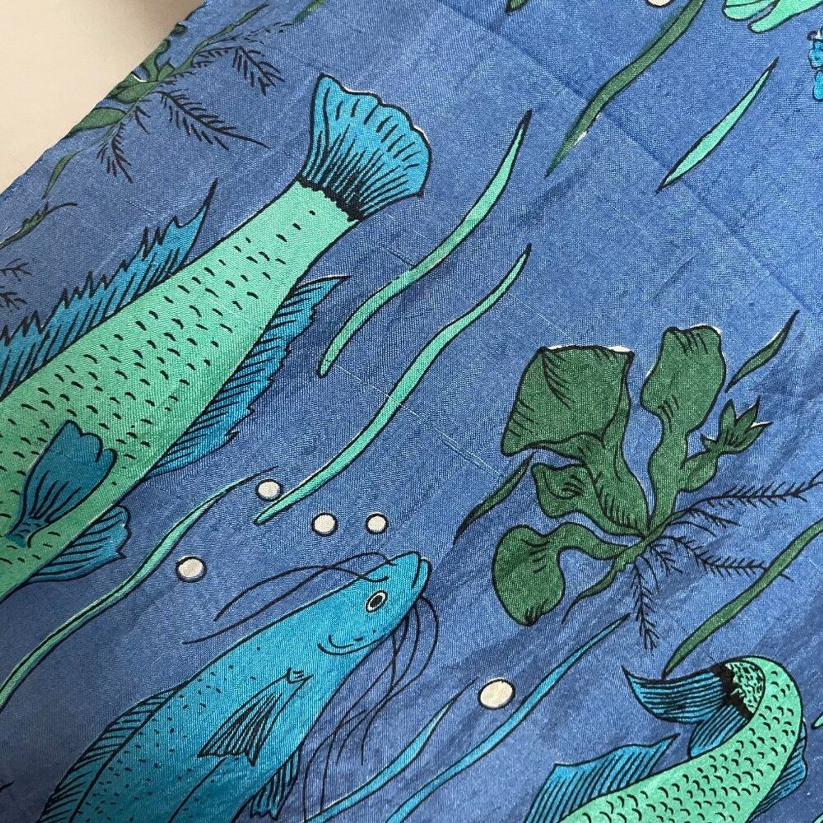 Fish Scarf Rectangular Long Blue Green Eclectic A… - image 6