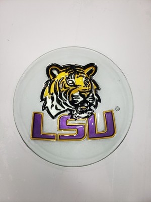 NCAA LSU Tigers Hand Painted Team Logo Glass Bird Bath 18''x18'' Pre Owned
