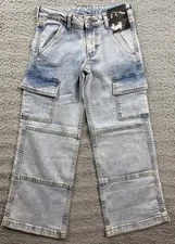 Art Class Girl's Size 6 Mid Rise Wide Leg Cargo Jeans Light Wash