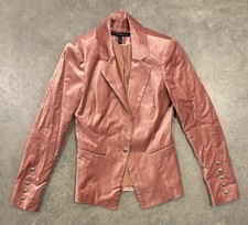 White House Black Market Velvet Pink Blazer One Silver Button Womens Sz 00 WHBM