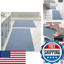 MIULEE Bathroom Rugs Set 2 Pieces, Thin Bath Mats Blue 24x36 Inch