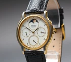 Vintage [Exc+5] Seiko 7F38-6190 Moon Phase Calendar Gold Qz Men's Watch