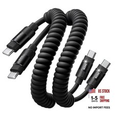Coiled USB C to USB C Cable 2 Pack 60W Android Auto Cable Space Black