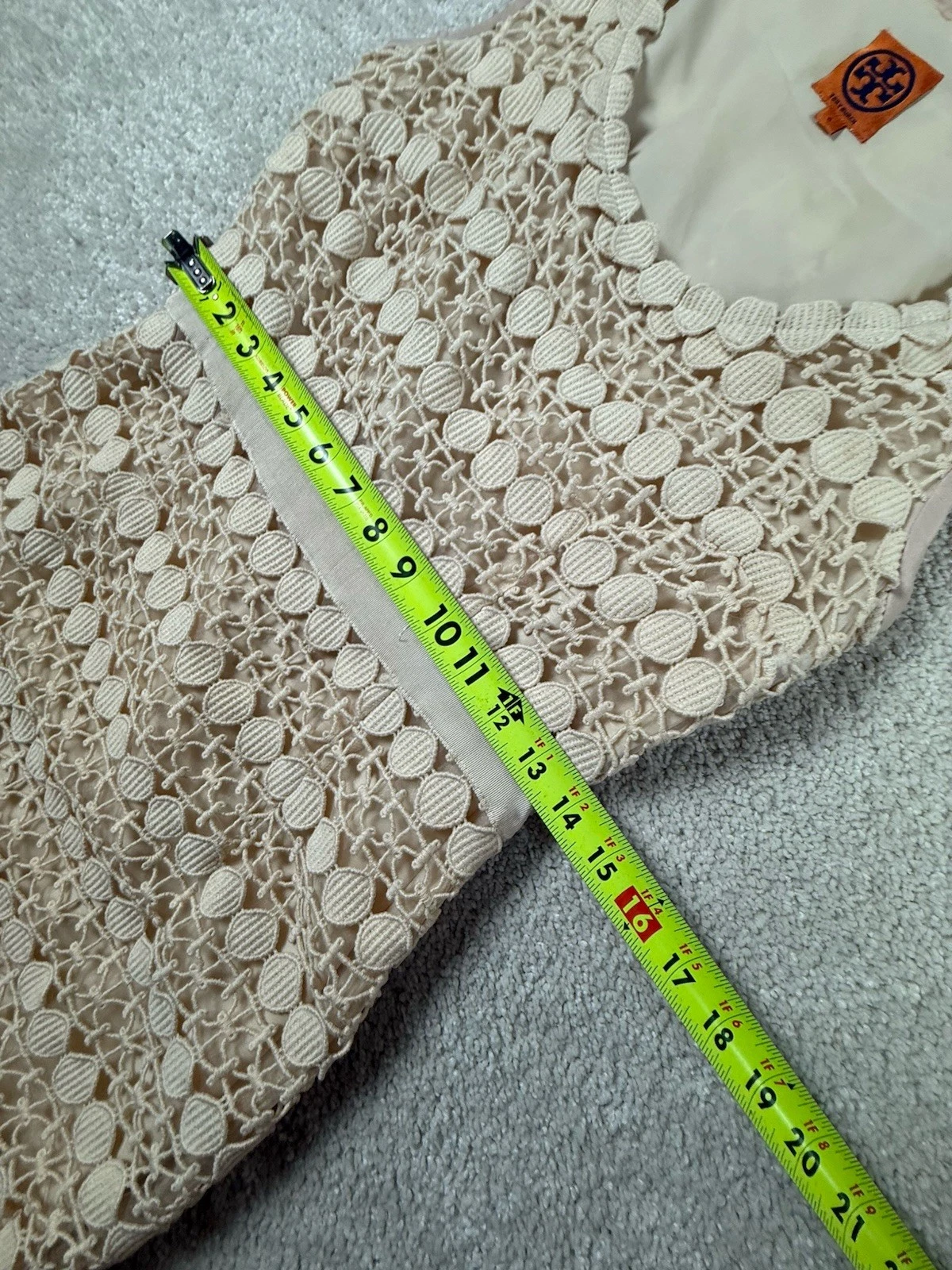 OFF WHITE Abito donna Tory Burch 6 uncinetto pizzo foderato canotta matita avorio bianco sporco