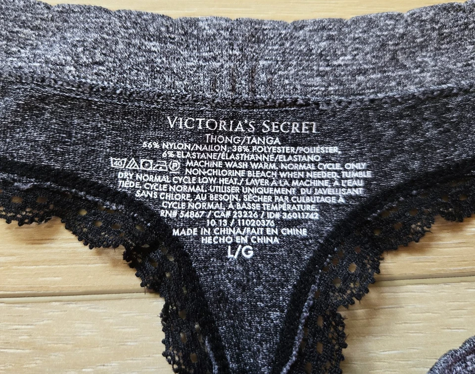 Винтажные трусики-стринги Victoria's Secret серые Marl гладкие бесшовные кружевная отделка L - Изображение 3 из 3