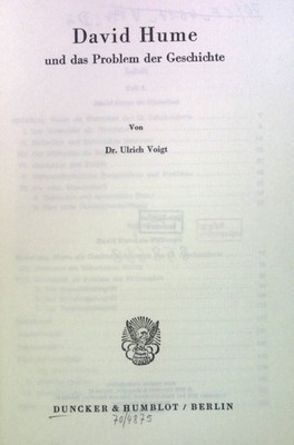 David Hume und das Problem der Geschichte. Historische Forschungen ; Bd. 9 Voigt