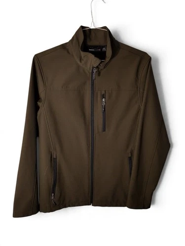 Swiss Tech Mens Softshell Jacket Size S Olive Green Full Zip Stand Collar - product listing photo