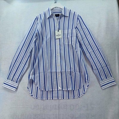 NWT UNTUCKit Pinot Perse LS Button Down Stretch Cotton Shirt Blue Striped size 8