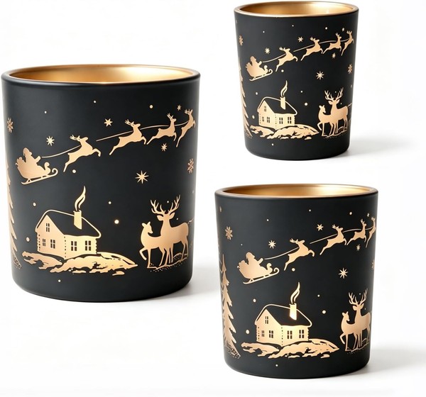 Teelichthalter Glas 3Er Set Weihnachtskerzenhalter Tischdeko Winter-image