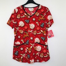 Rudolph Red Nosed Reindeer Large Scrub Top Red Santa's Cookies NWT AB24
