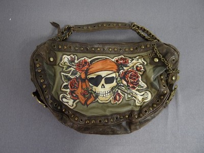 ISABELLA FIORE BURIED TREASURE PIRATE KELLY BRASS CHARMED DISTRESSED TATTOO HOBO