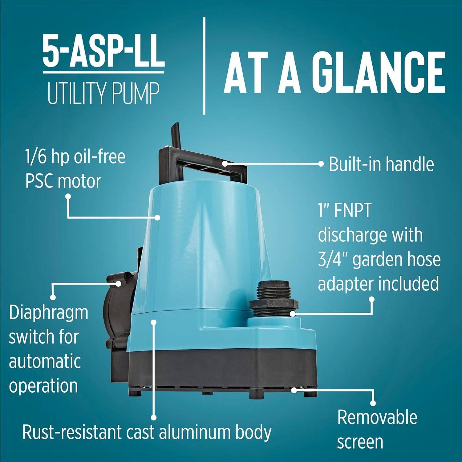 Little Giant 5-ASP-LL 1/6 HP 1500 G Aluminum Diaphragm Switch AC Hydroponic Pump