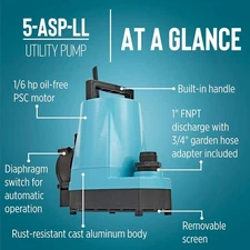 Little Giant 5-ASP-LL 1/6 HP 1500 G Aluminum Diaphragm Switch AC Hydroponic Pump