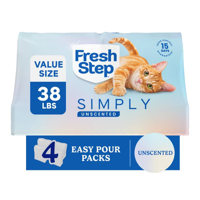 3 pack Fresh Step Simply Multi-Cat Clumping Cat Litter, Unscented, 38 lb