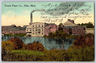 Niles Michigan French Paper Co Mill  1917 Postcard industry Paper manufacturing
