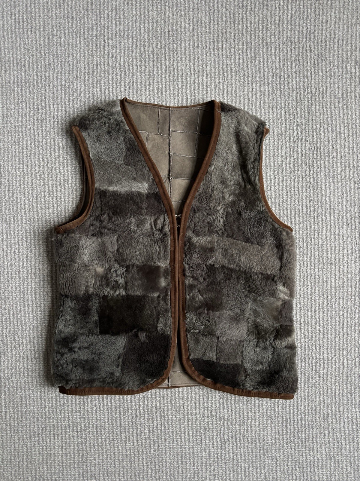 Vintage Reversible Patchwork Suede Sheepskin Vest… - image 2