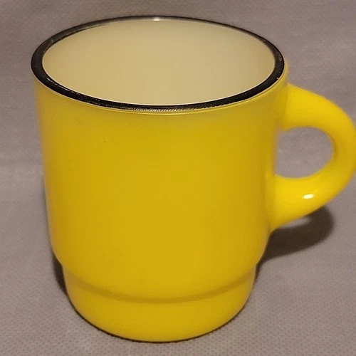 Vintage Fire King Anchor Hocking Stackable Yellow with Black RimGlass Coffee Mug