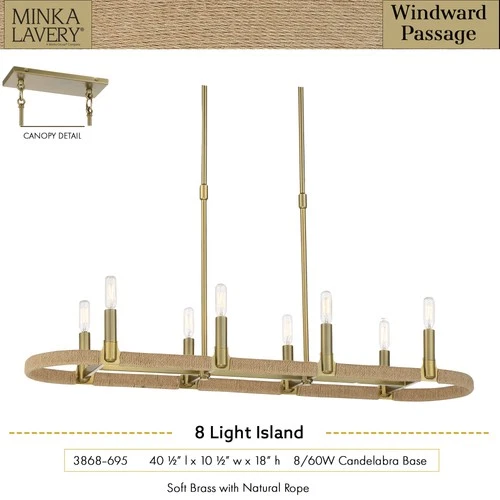 Minka Lavery 3868 Windward Passage 8 Light 41"W Linear Chandelier - Brass - Picture 8 of 8