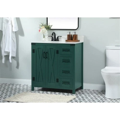 Elegant Decor Grant 32" MDF Single Bathroom Vanity with Backsplash in Green - Picture 2 of 8