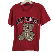 Nova Men Shirt Mens Small Red Anti Social Bear Graphic Chenille Streetwear Tee