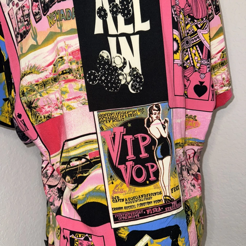 Guess Shirt Men’s Large Pink Casino Card Print Short Sleeve Button Up - Image 4 of 4