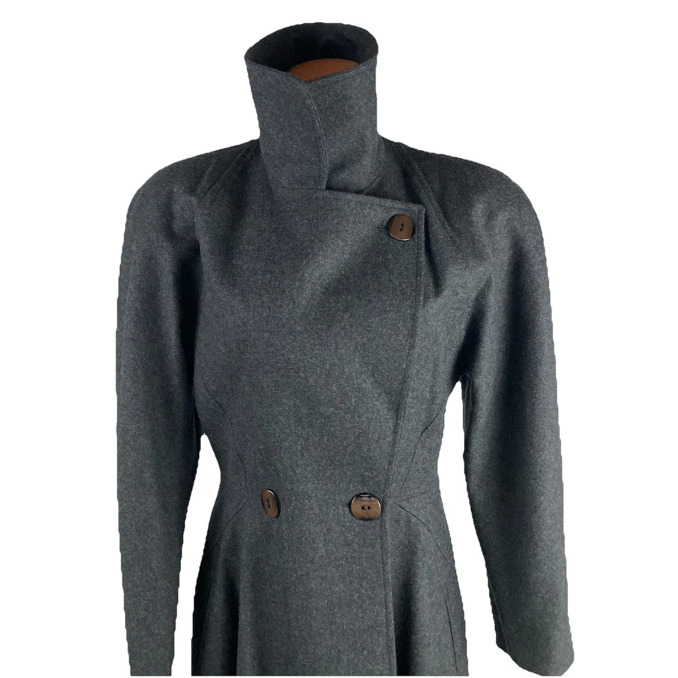 Vtg Louis Feraud Double Breasted Wool Overcoat Trench Coat Gray Sz 8 - Image 3 of 4