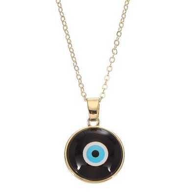 Round Evil Eye Pendant, 16 Inch Long Necklace, for Black