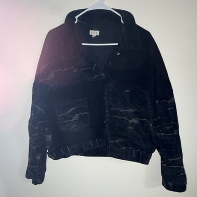POL Men's XL Black/Gray Striped Bomber Jacket Button Front Point Collar