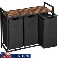 3 Compartment Laundry Basket W/ Removable Washable Bags Sturdy Steel Frame New