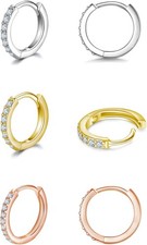 925 Sterling Silver Small Hoop Earrings Cubic Zirconia Huggie Hoop Earrings, 3 P