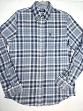 Chaps Flannel Shirt Medium Blue Plaid Check Long Sleeve Button Down Stretch