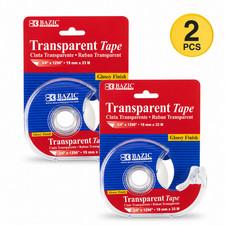 Pack of 2 Bazic Transparent Tape with Dispenser Glossy Finish 3/4 in x 1296 in
