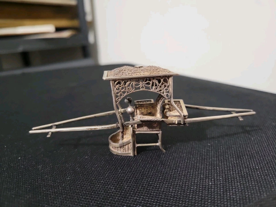 Silla sedán miniatura filigrana plateada exportación china antigua rara Cumwo Hong Kong Foto 4 de 4