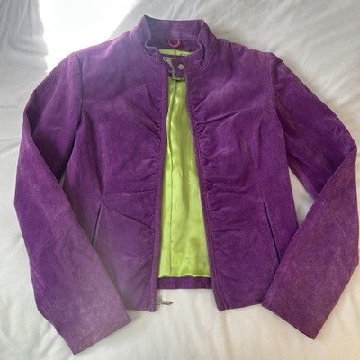 Vintage Maxima Wilson's Leather Suede Jacket Womens S Purple Lime Green Interior