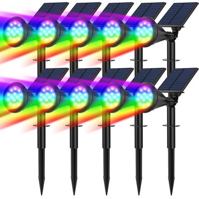Color Changing Solar Spot Lights - 10 Pack, 14 LED Waterproof RGB Landscape Ligh