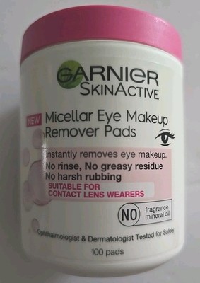NEW Garnier Skin Active Micellar Eye Makeup Remover 100 Count Pads Contact Lens
