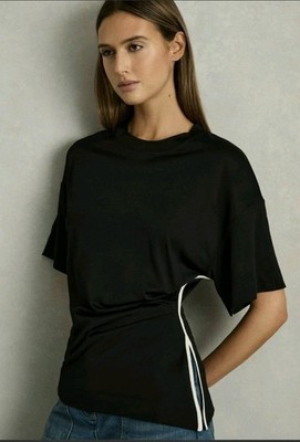 Reiss Audrey Baumwollmischung drapiertes asymmetrisches Top, schwarz/creme - Größe M